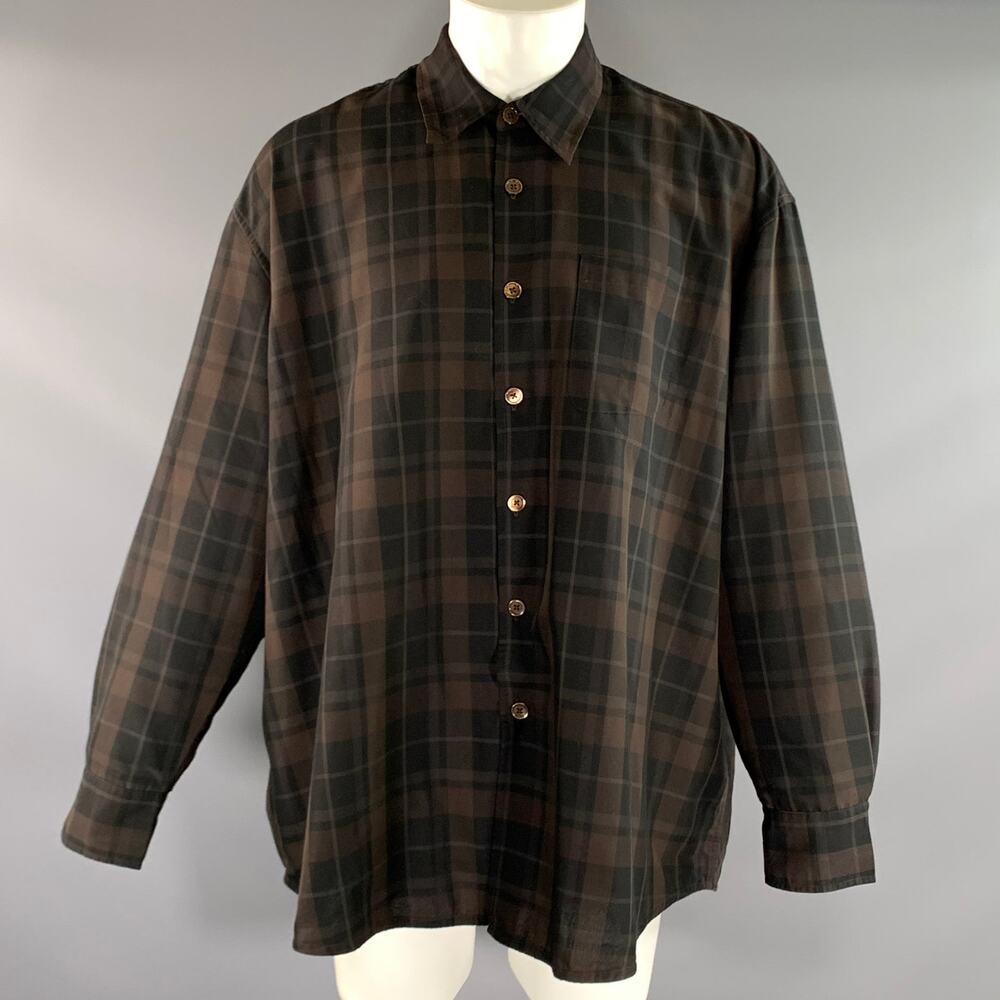 OUR LEGACY Size M Brown Black Plaid Cotton Button Up Long Sleeve Shirt